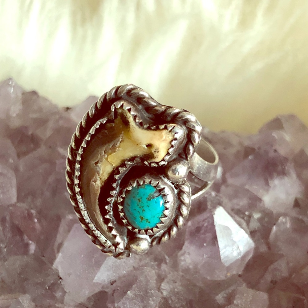 Coyote claw and Sleeping Beauty turquoise ring sz6